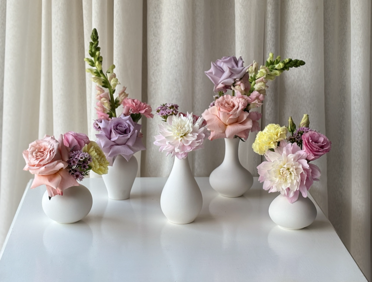 White Ceramic Bud Vases - Set of 5