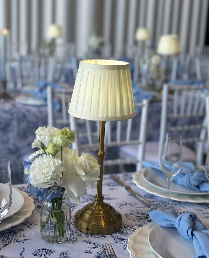 Led Table Lamps brass and white silk shade