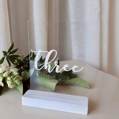 Clear Acrylic Table Numbers with White Base