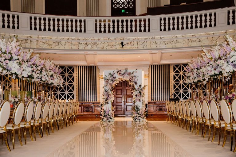 White gloss archway with florals