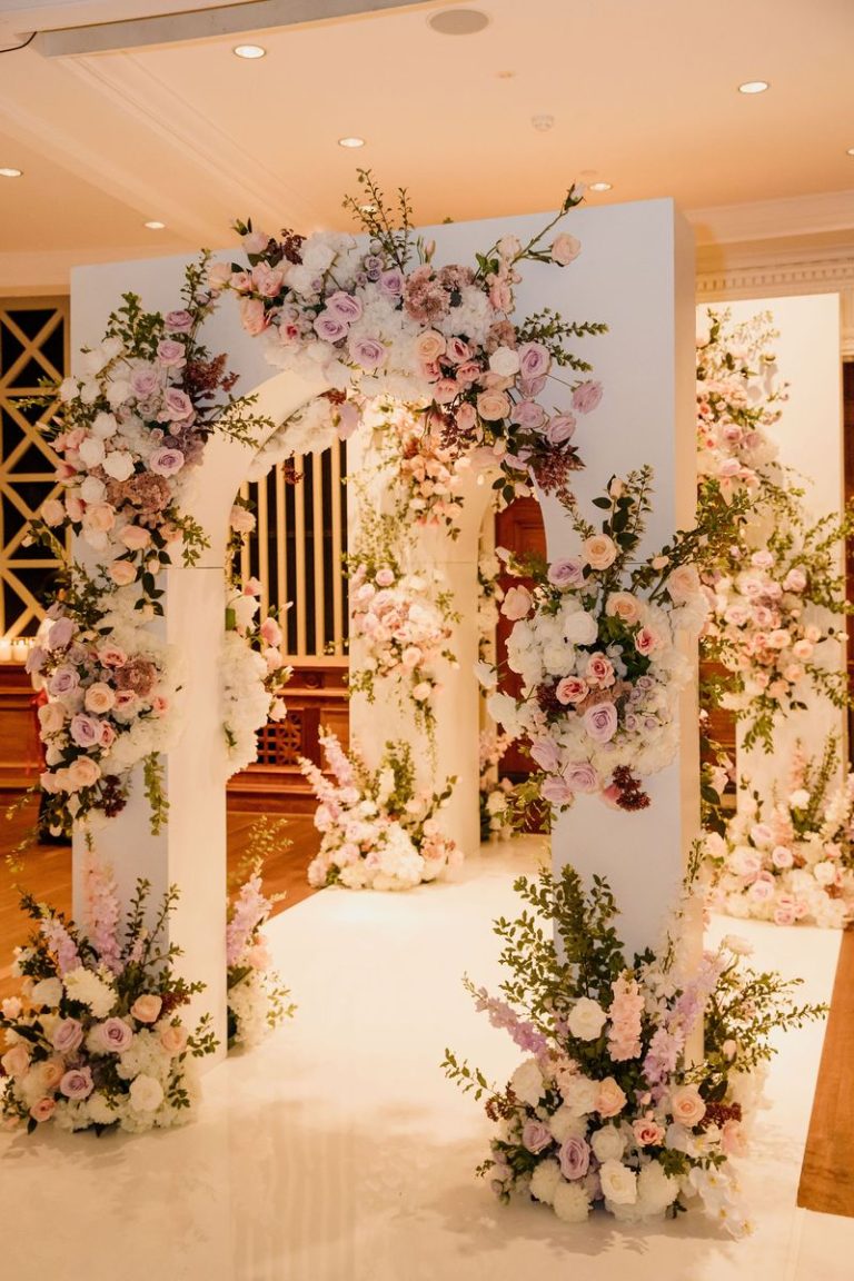 White Gloss Single Archway florals luxury event hire Brisbane Gold Coast